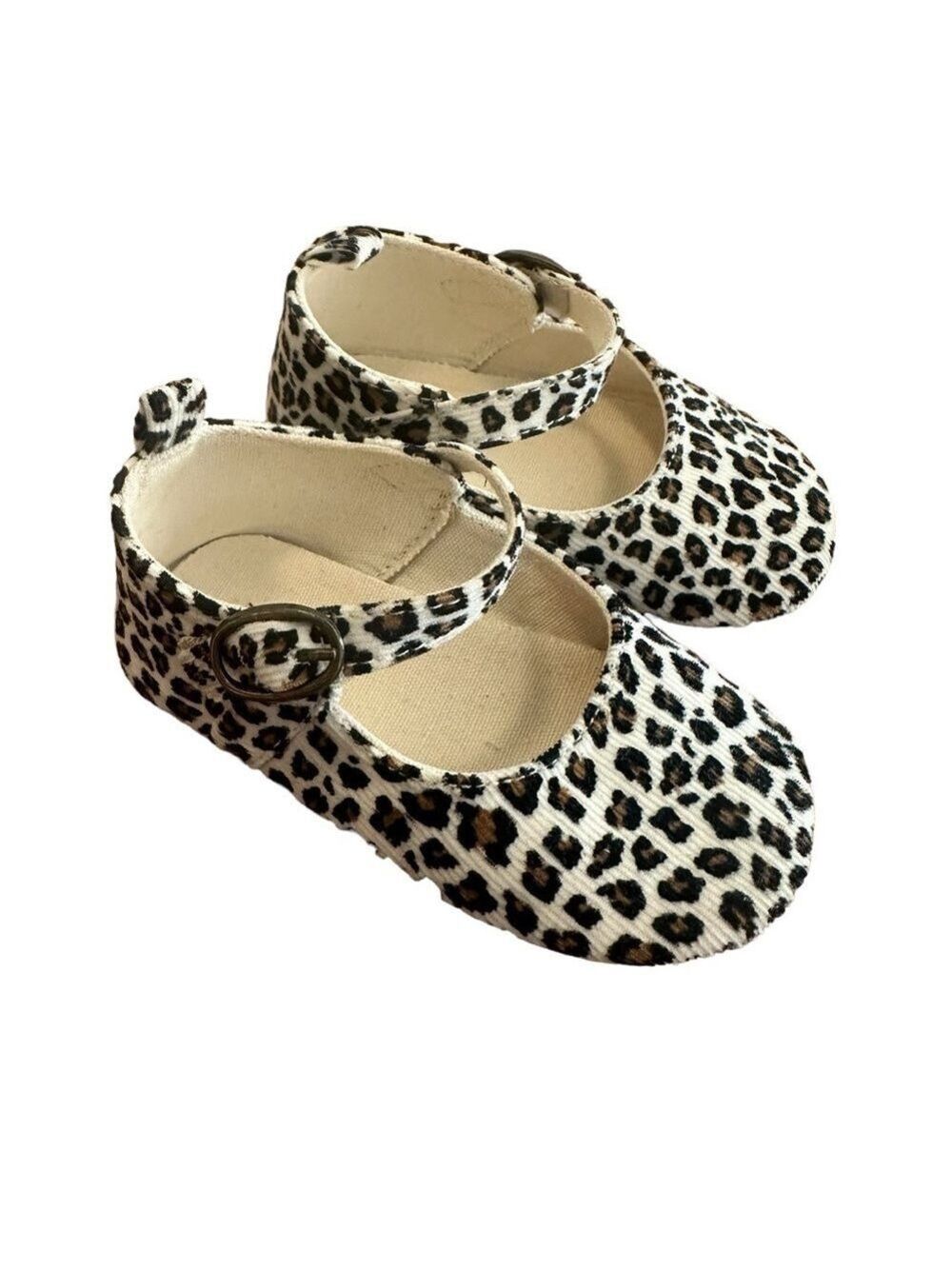 GAP Baby Leopard Animal Print Corduroy Mary Jane Walker Flat Shoes With Grips